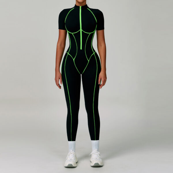Custom Backless Active Yoga Jumpsuit | Women's Tight-Fit Short Sleeve Bodysuit for Sports & Fitness - Image 2