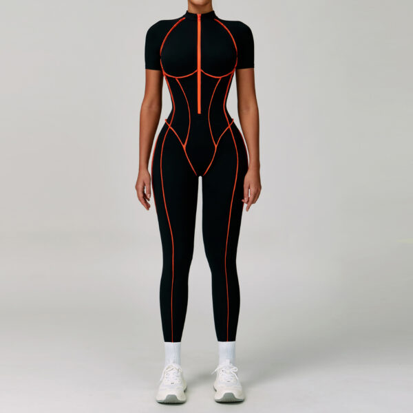 Custom Backless Active Yoga Jumpsuit | Women's Tight-Fit Short Sleeve Bodysuit for Sports & Fitness - Image 3