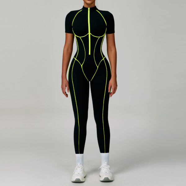 Custom Backless Active Yoga Jumpsuit | Women's Tight-Fit Short Sleeve Bodysuit for Sports & Fitness - Image 5