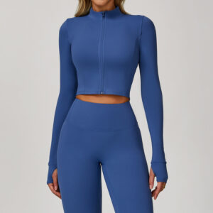 Gym Training Zip-up Jacket Manufacturer | Yoga Long Sleeve Crop Top Yoga Jacket with Thumb Hole Supplier