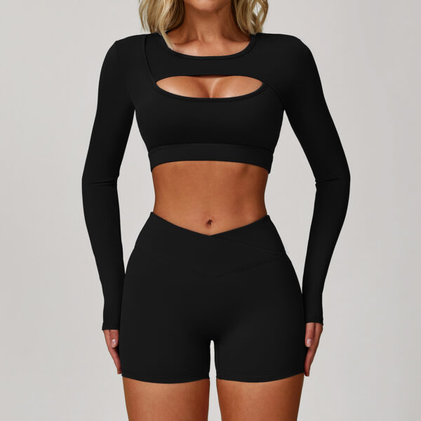Long Sleeve Yoga Top - Form-Fitting Support Shirt with Hollow-Out Design for Running & Fitness - Image 4