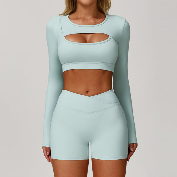 Long Sleeve Yoga Top - Form-Fitting Support Shirt with Hollow-Out Design for Running & Fitness - Image 3
