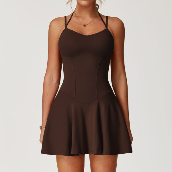 Wholesale One-Piece Tennis Skirt Sports Fitness Naked Breathable Anti-Exposure Casual Running Yoga Clothes - Image 5