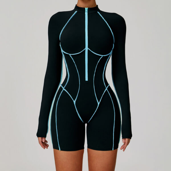 Women's Four-Way Stretch Backless Zipper Short Sleeves Jumpsuit - Yoga & Gym Activewear