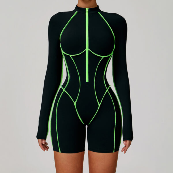 Women's Four-Way Stretch Backless Zipper Short Sleeves Jumpsuit - Yoga & Gym Activewear - Image 3