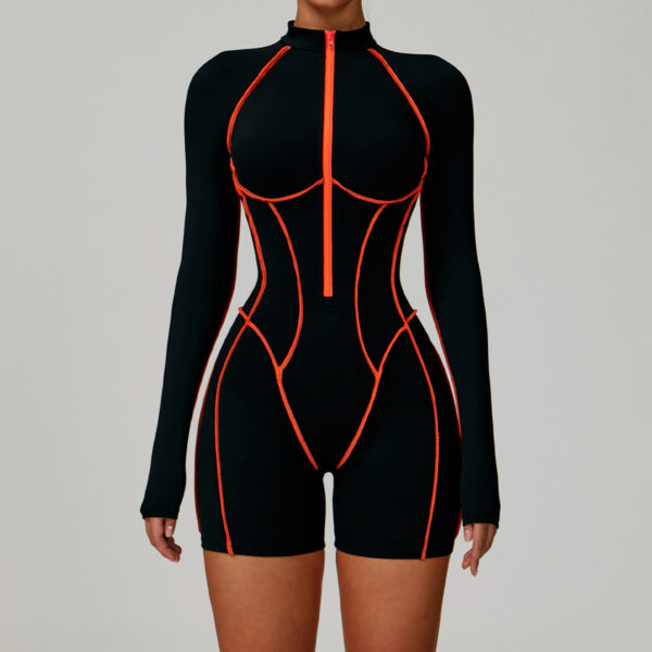 Women's Four-Way Stretch Backless Zipper Short Sleeves Jumpsuit - Yoga & Gym Activewear - Image 4